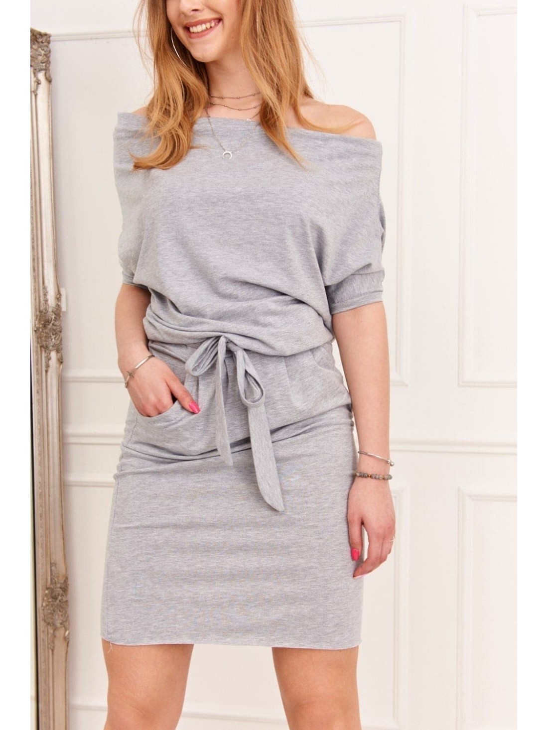 Light gray dress with ties 9978 - Online store - Boutique